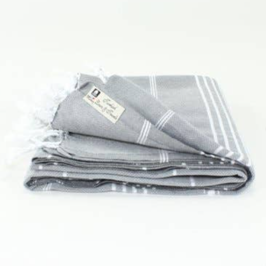 Premium Turkish Classic Striped Peshtemal Towel Gray